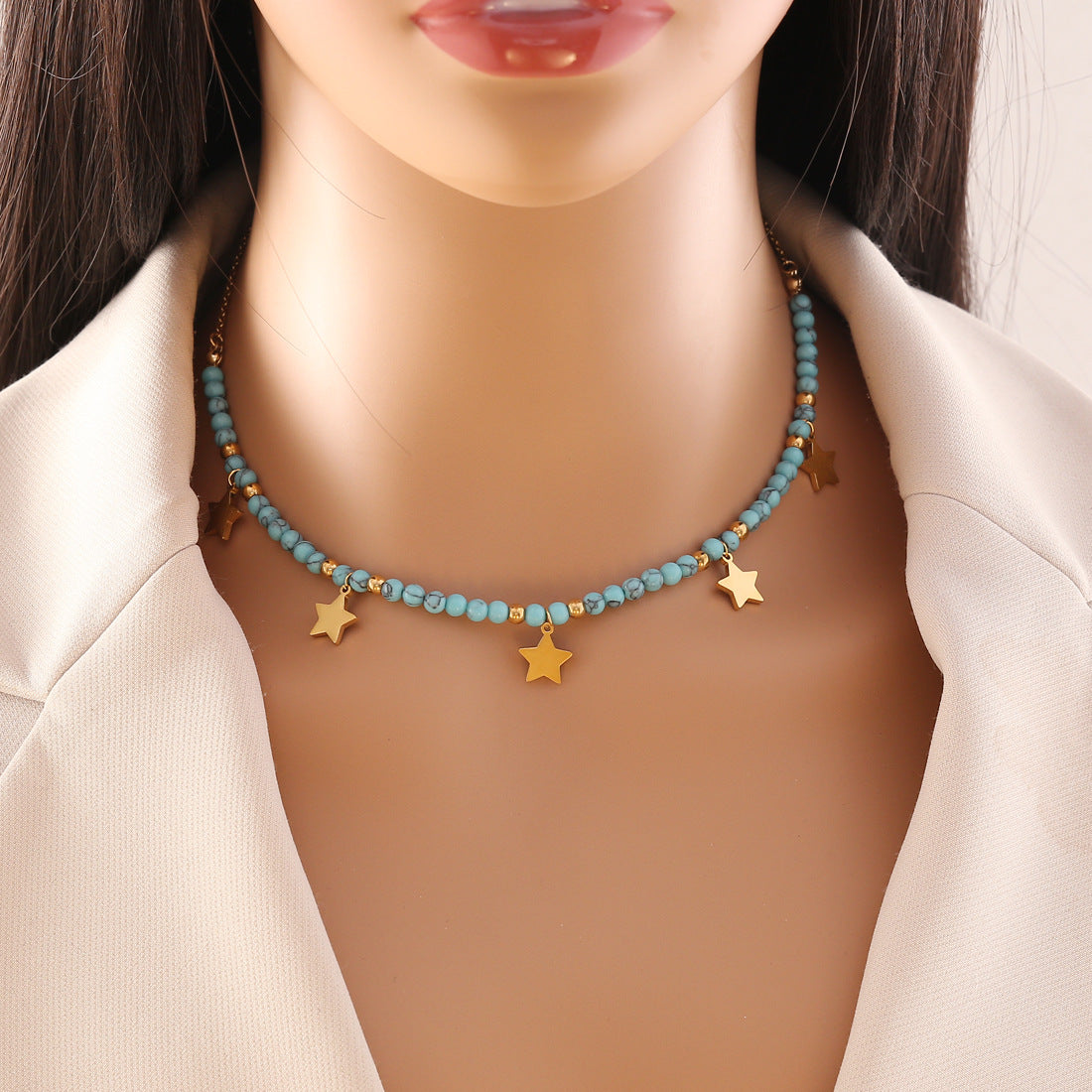 Wholesale Bohemian Turquoise Stainless Steel Eyes Butterfly Necklaces